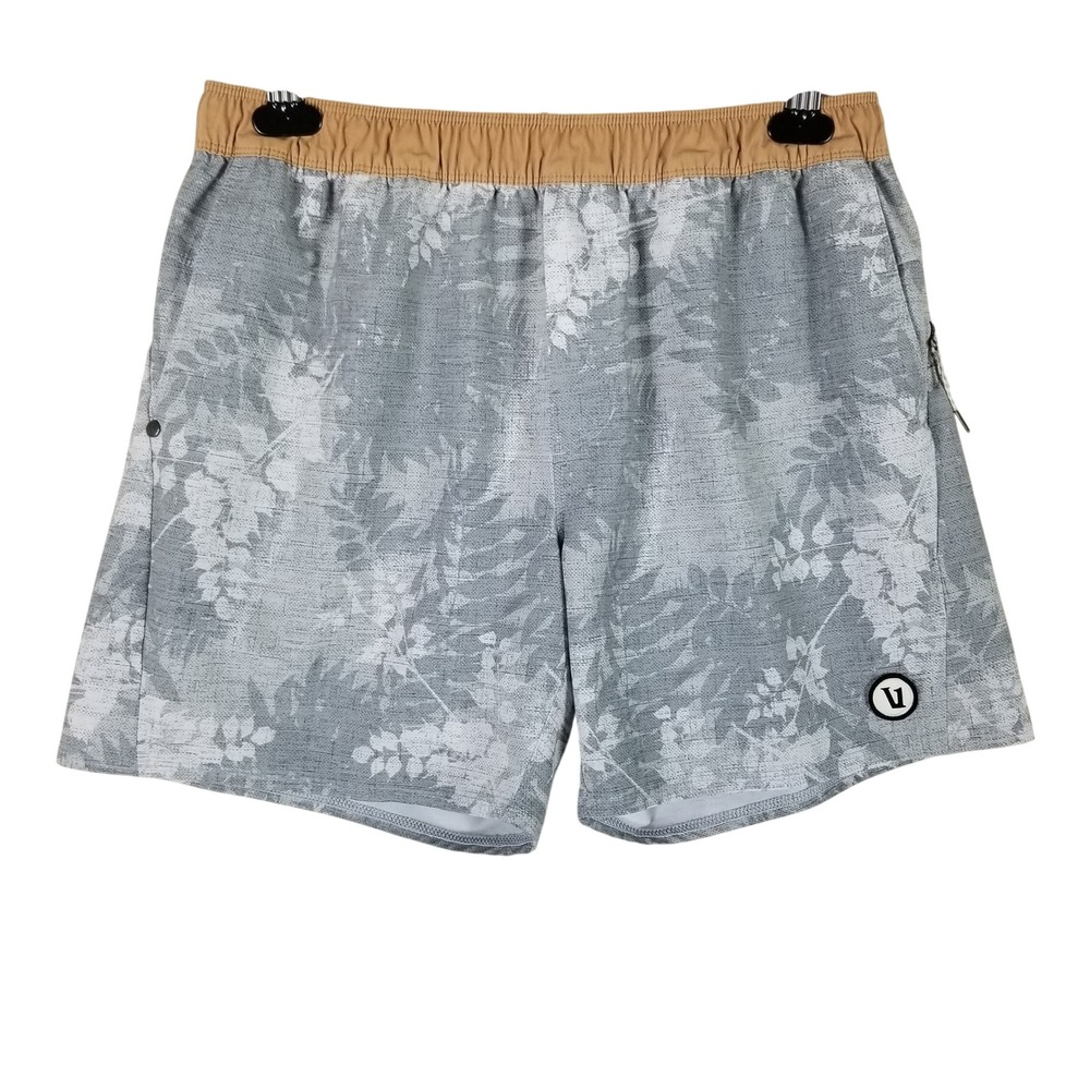 Vuori Board Shorts Men Medium Grey Floral V369 Elastic Waist Active Surf